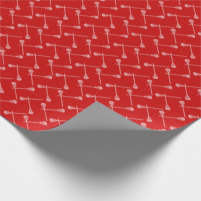 Red Lacrosse White Sticks Patterned Wrapping Paper (Corner)