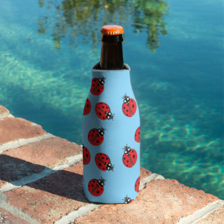 Red Lady Bug Illustration Light Blue Bottle Cooler