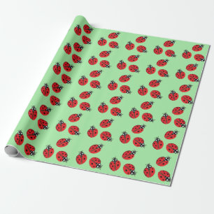 Red Lady Bug Illustration Light Green Wrapping Paper