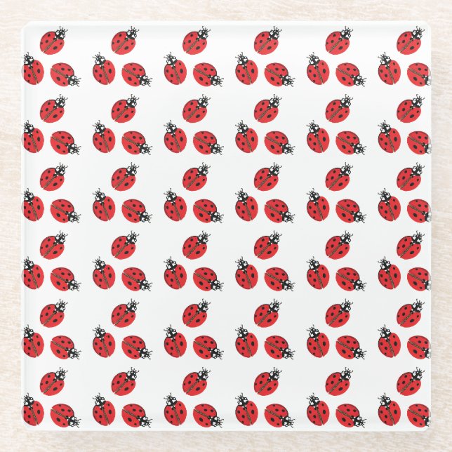 Red Lady Bug Illustration White Glass Coaster (Front)