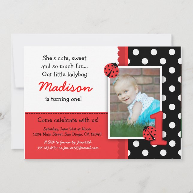Red ladybug 1er Anniversaire Invitations (Devant)