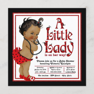 Red Ladybug African American Girl Baby Shower Invitation