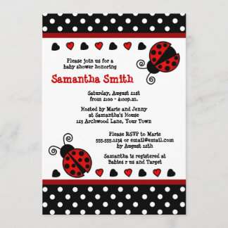Red Ladybug Baby Shower Black and White Polka Dots Invitation