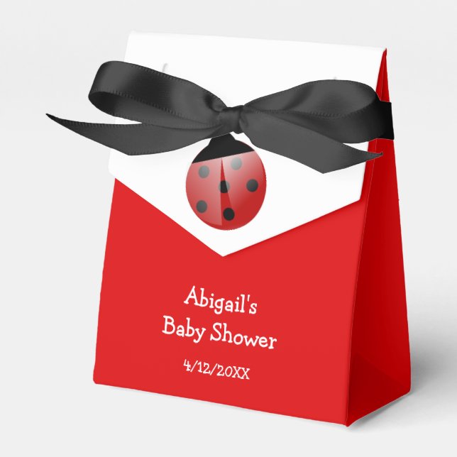 Red Ladybug Baby Shower Personalized Favor Box (Front Side)