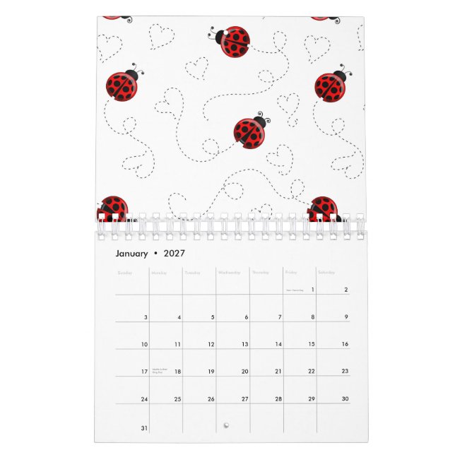 Red Ladybug Beetle Insect Lover Black Hearts Calendar (Jan 2027)