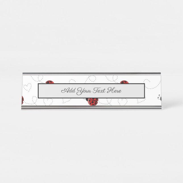 Red Ladybug Beetle Insect Lover Black Hearts Desk Name Plate (Front)