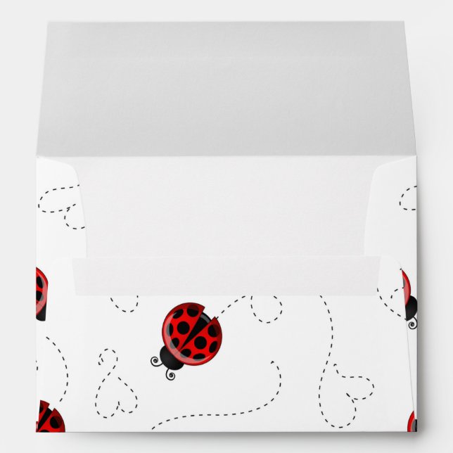 Red Ladybug Beetle Insect Lover Black Hearts Envelope (Back (Bottom))