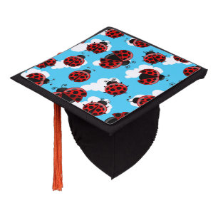 Red Ladybug Beetle Insect Lover Black Hearts Graduation Cap Topper