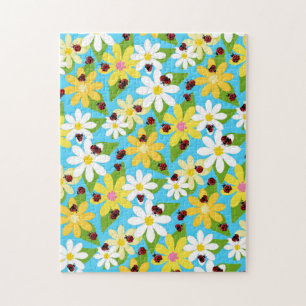 Red Ladybug Beetle Insect Lover Black Hearts Jigsaw Puzzle