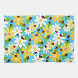 Red Ladybug Beetle Insect Lover Black Hearts Kitchen Towel