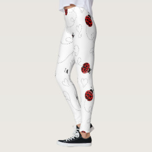 Red Ladybug Beetle Insect Lover Black Hearts Leggings