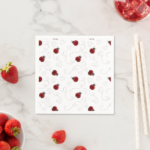 Red Ladybug Beetle Insect Lover Black Hearts Napkin