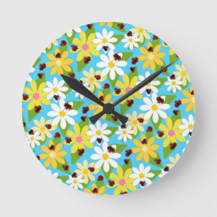 Red Ladybug Beetle Insect Lover Black Hearts Round Clock