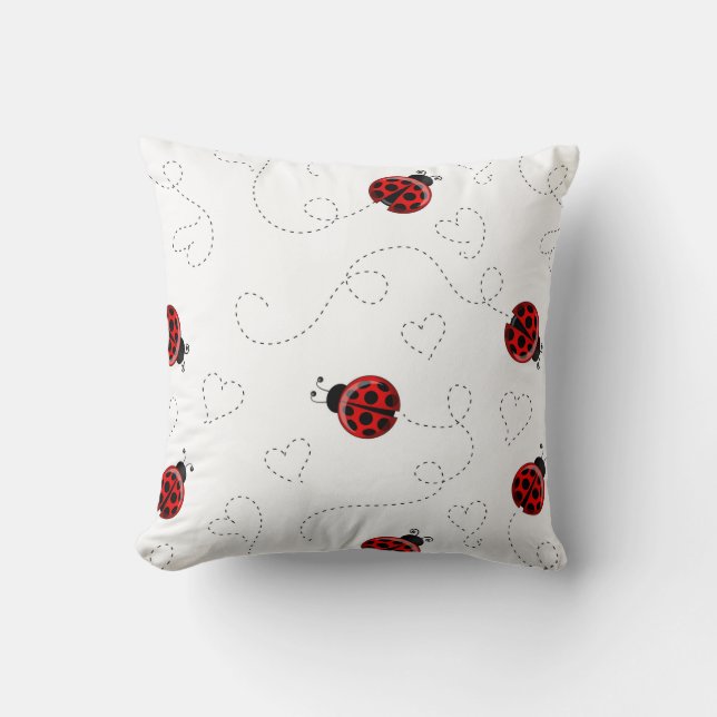 Red Ladybug Beetle Insect Lover Black Hearts Throw Pillow (Front)