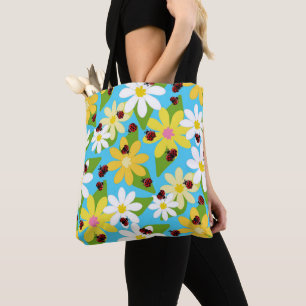 Red Ladybug Beetle Insect Lover Black Hearts Tote Bag