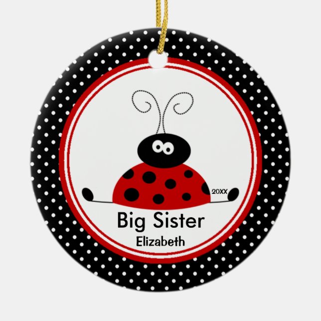 Red Ladybug Big Sister Christmas Ornament (Front)