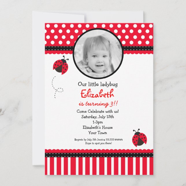 Red Ladybug Birthday Invitation (Front)