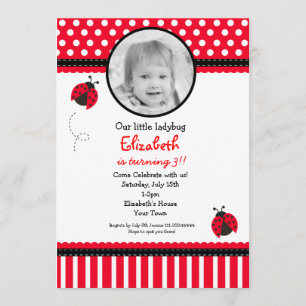 Red Ladybug Birthday Invitation
