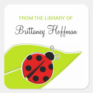 Red Ladybug Bookplates Square Sticker