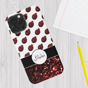 Red ladybug faux glitter sparkles pattern Monogram Case-Mate iPhone 14 Case