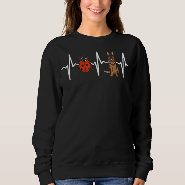 Red Ladybug German Shepherd Heartbeat Dog Sweatshirt (Front)