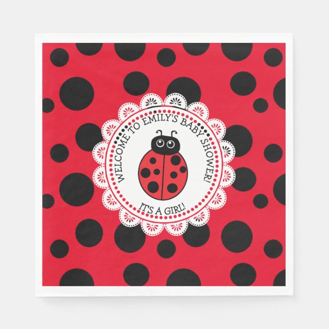 Red Ladybug Girl's Baby Shower Napkin (Front)