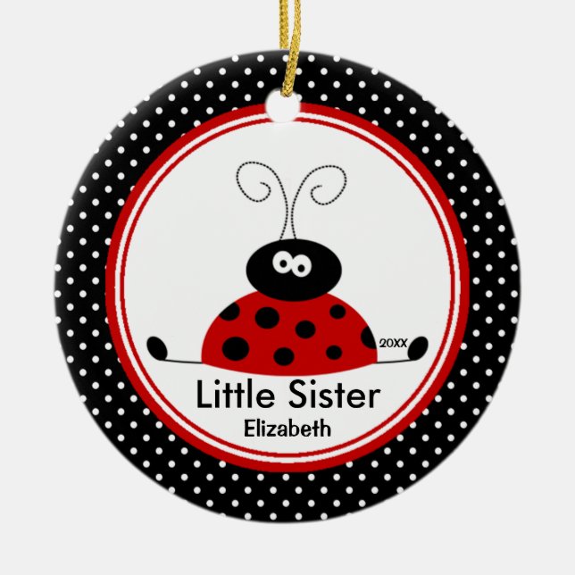 Red Ladybug  Little Sister Christmas Ornament (Front)