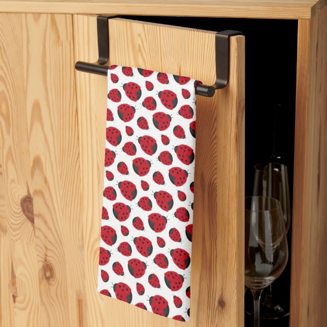 Red Ladybug Pattern Kitchen Towel (Thirds Fold)