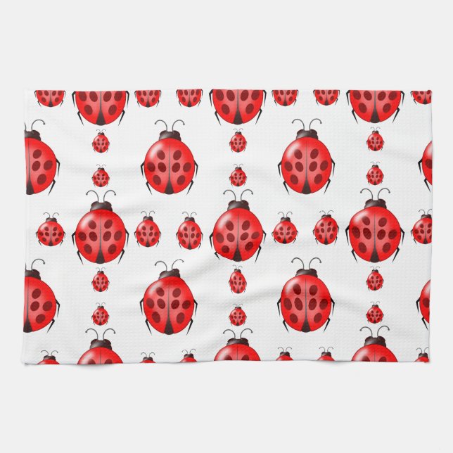 Red Ladybug Pattern Kitchen Towel (Horizontal)