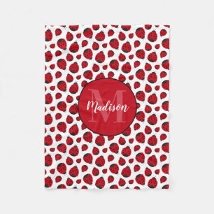 Red Ladybug Pattern Personalized Girl Fleece Blanket