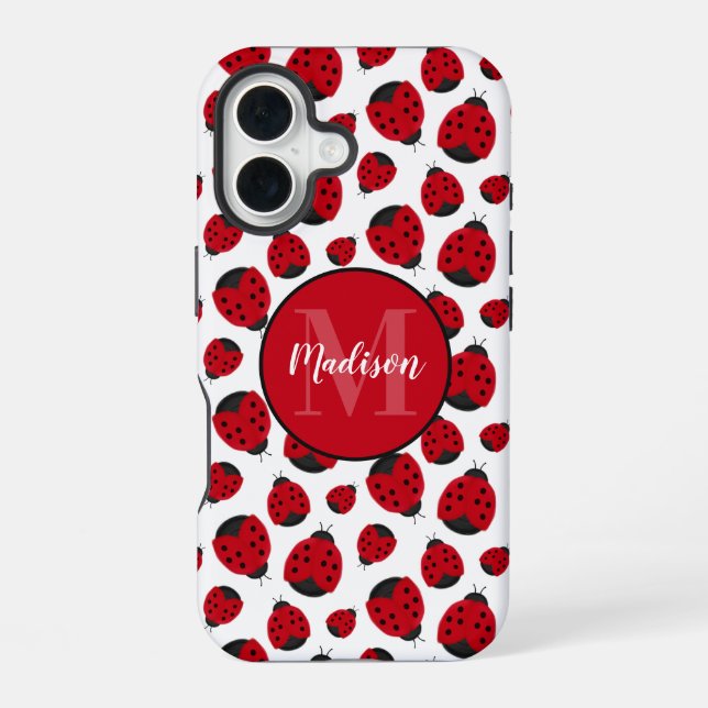 Red Ladybug Pattern Personalized iPhone 16 Case (Back)