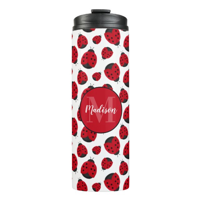 Red Ladybug Pattern Personalized Thermal Tumbler (Front)