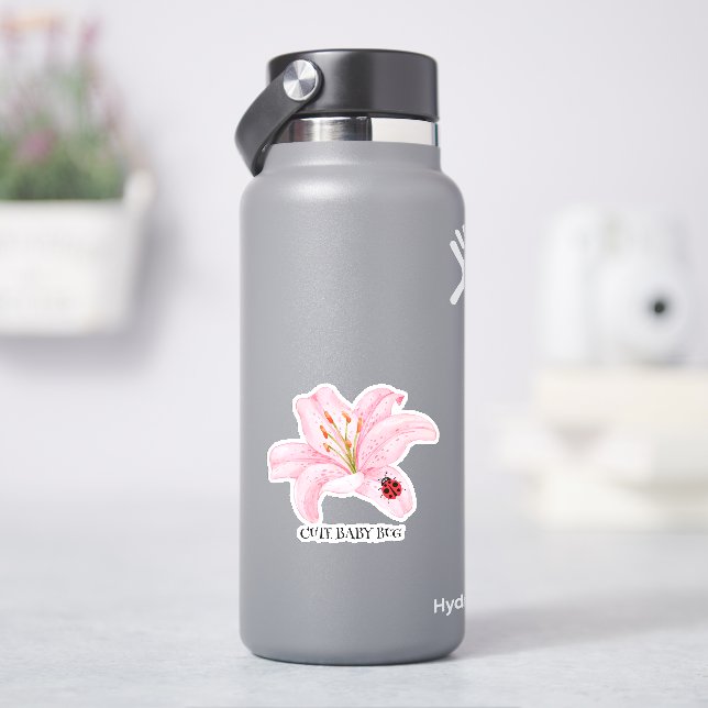 Red Ladybug pink Lily Flower custom name kid girl  (HydroFlask)