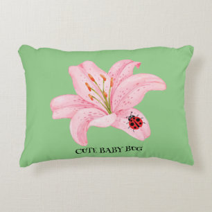 Red Ladybug pink Lily Flower custom name kid girl  Accent Pillow