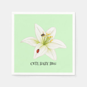 Red Ladybug pink Lily Flower custom name kid girl Napkin