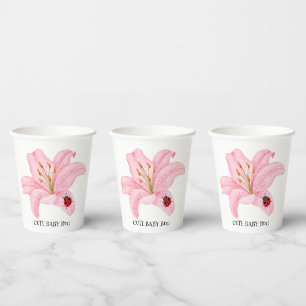 Red Ladybug pink Lily Flower custom name kid girl Paper Cups