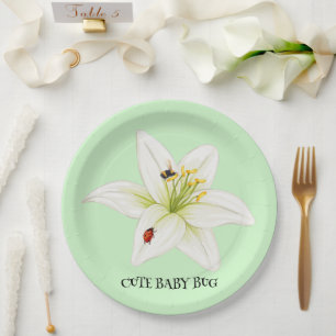 Red Ladybug pink Lily Flower custom name kid girl  Paper Plate