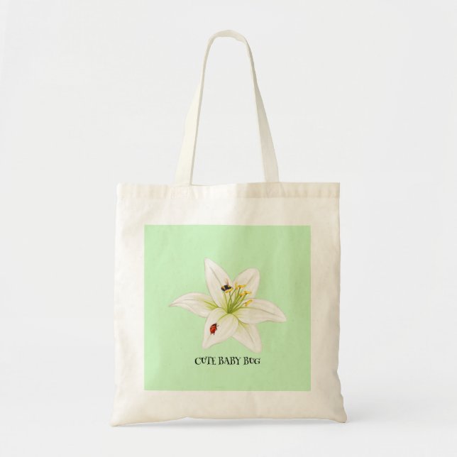 Red Ladybug pink Lily Flower custom name kid girl  Tote Bag (Front)