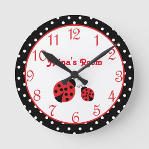 Red Ladybug Polka Dot Nursery Girls Wall Clock