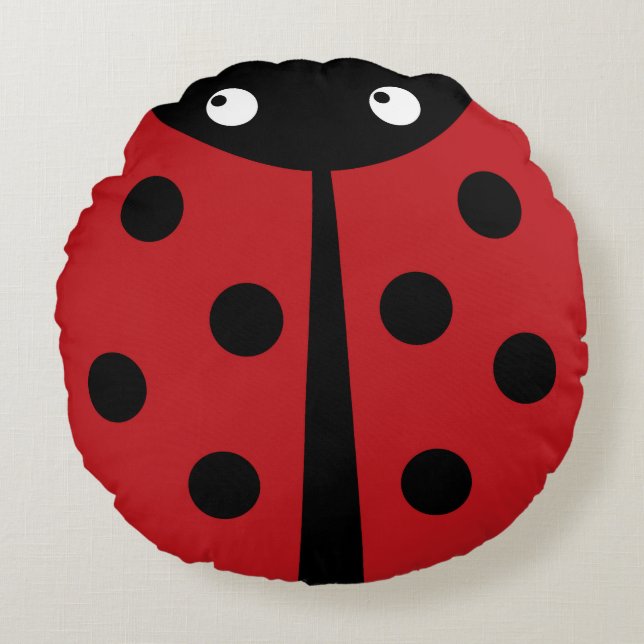 Red Ladybug Round Throw Pillow (Front)