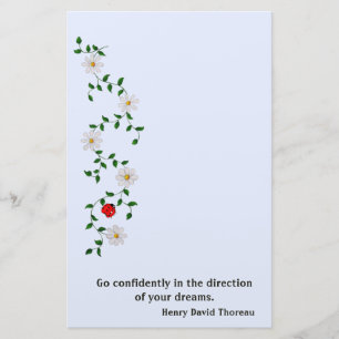 Red Ladybug, White Daisies, Encouragement Stationery
