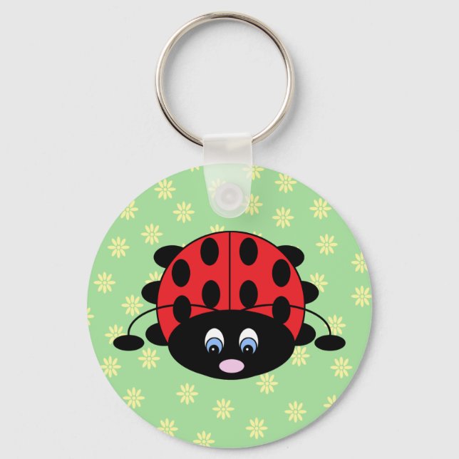 Red Ladybug with Flowers Keychain (Front)