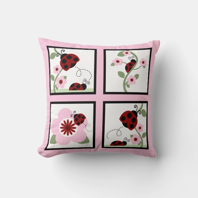 Red Ladybugs and Flowers Coussin personnalisé (Recto)