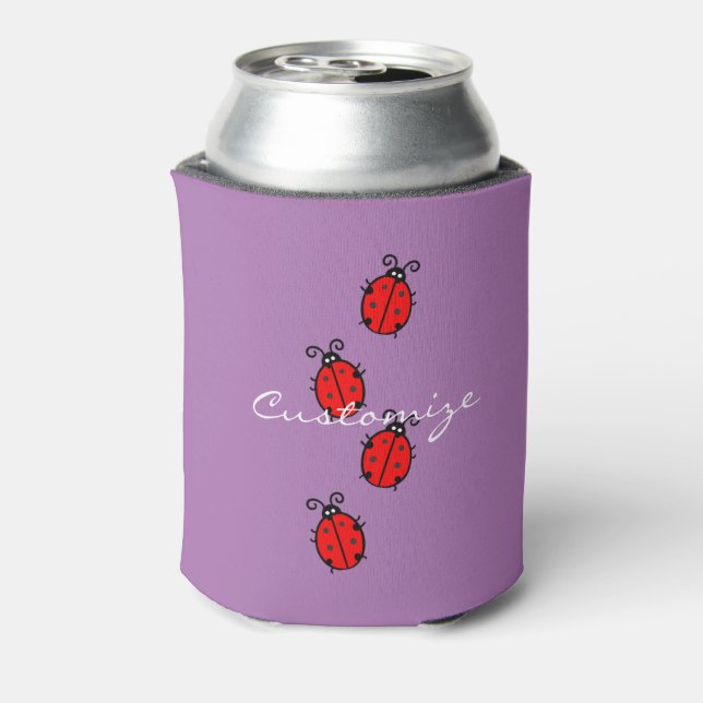 Red Ladybugs Crawling Thunder_Cove Can Cooler (Can Back)