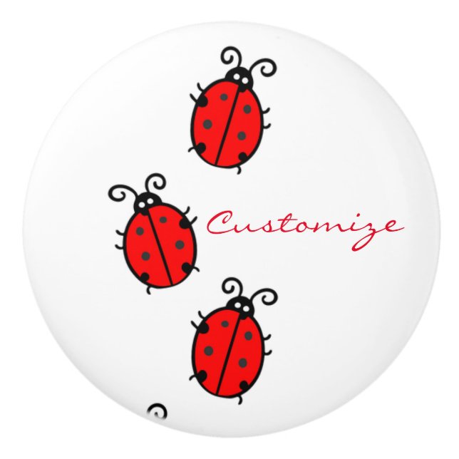 Red Ladybugs Crawling Thunder_Cove Ceramic Knob (Front)