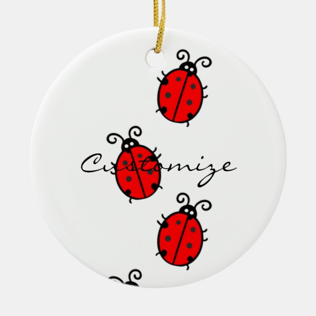 Red Ladybugs Crawling Thunder_Cove Ceramic Ornament (Front)