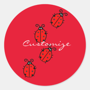 Red Ladybugs Crawling Thunder_Cove Classic Round Sticker