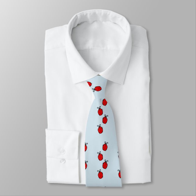 Red Ladybugs Crawling Thunder_Cove Tie (Tied)