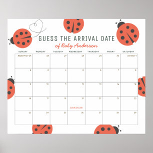 Red Ladybugs Guess The Due Date Calendar Poster