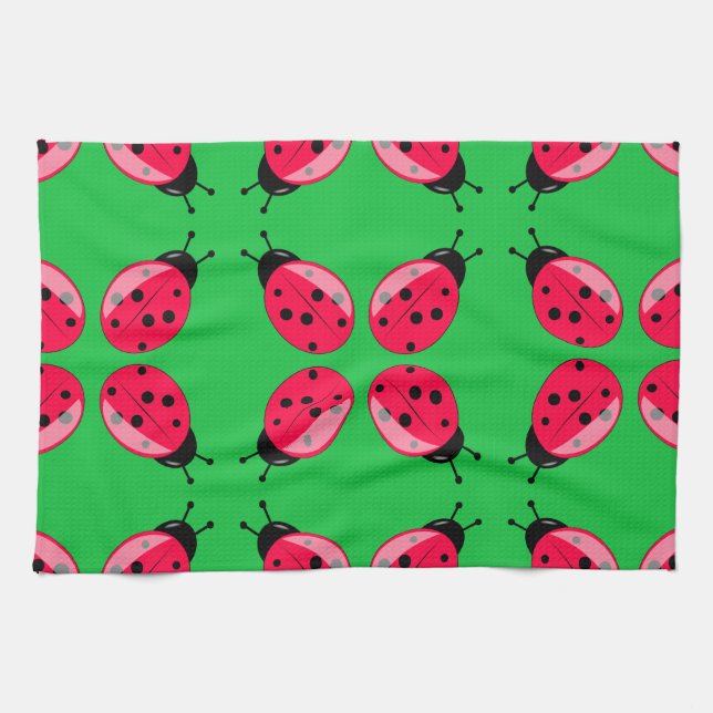 Red Ladybugs Kitchen Towel (Horizontal)